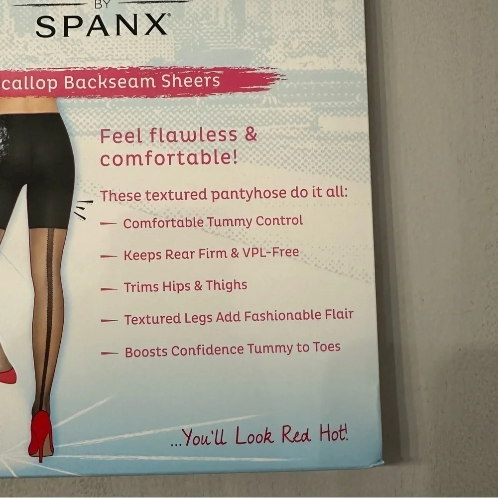 Assets Red Hot Label by SPANX Black Textured Scalloped Backseam Sheers Sz 3C NWT